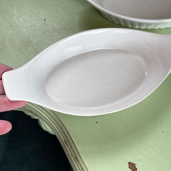 Oven proof made in Japan stoneware Au Gratin dish speckled set of 3. Midcentury - Picture 2 of 12